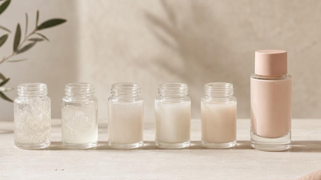A row of formulation samples progressing to a finished product.